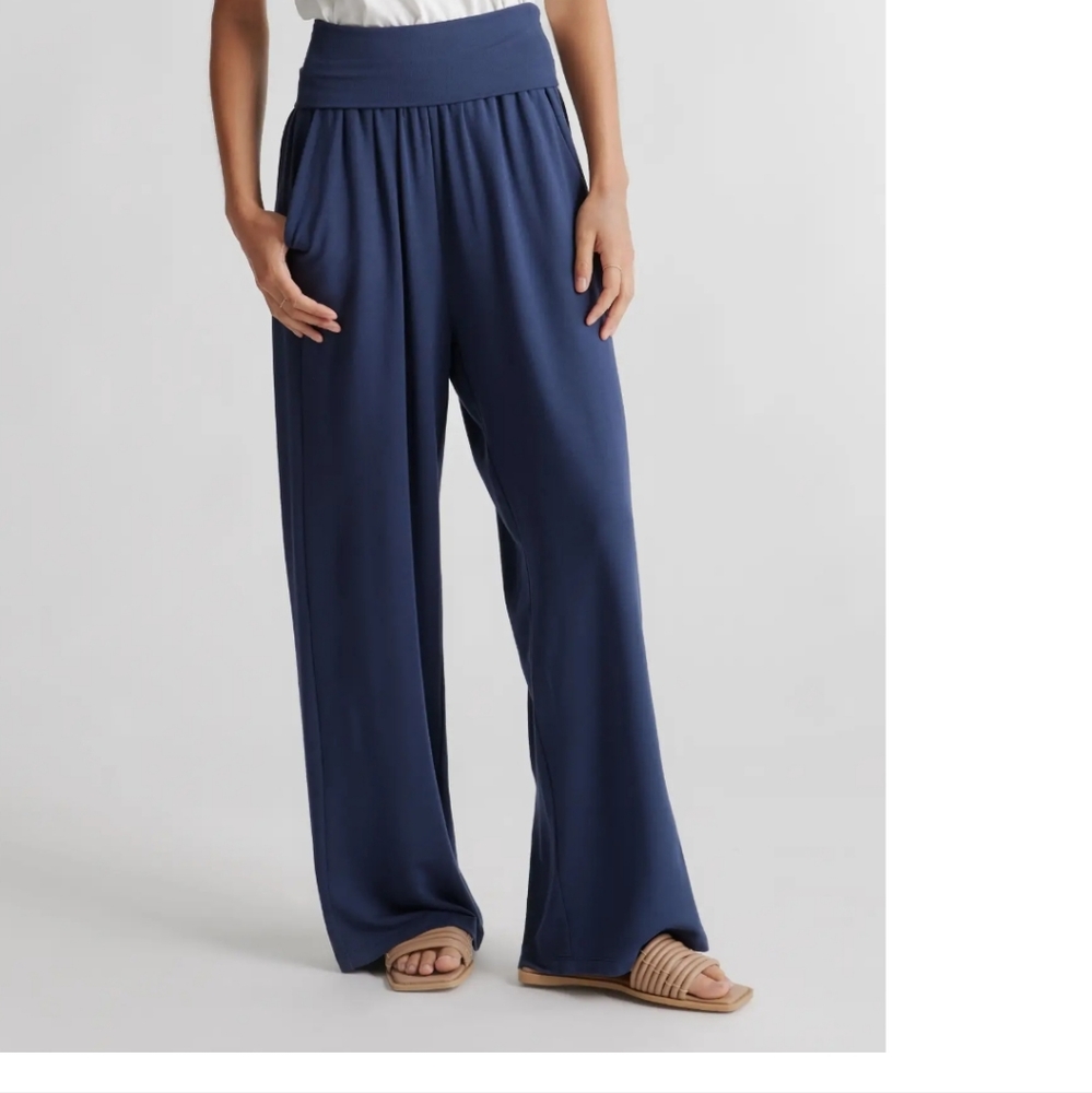 Quince French Terry Model Wide Leg Pants in Navy XS Last Pair